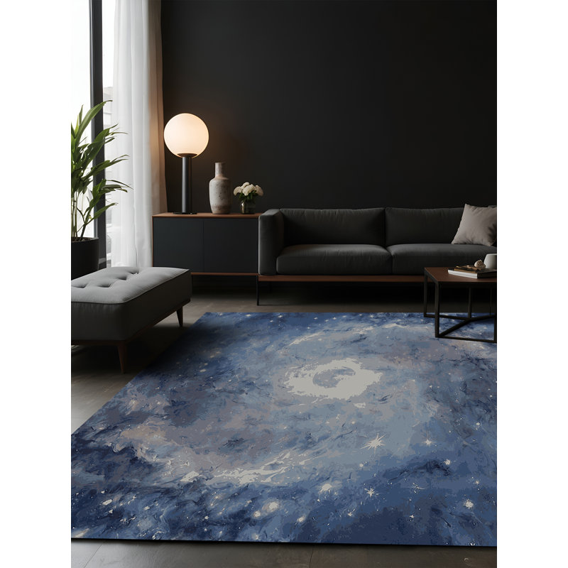 Tapis bleu soyeux et moelleux, Carré 4 pi