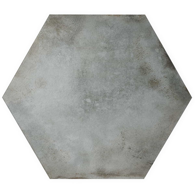 Angela Harris Flatiron 20" Large Hexagon Matte Porcelain Tile, Gray