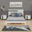 Modern High Gloss 3-Piece Bedroom Set Floating Bed Frame Platform Bed With LED Light & 2 Nightstands