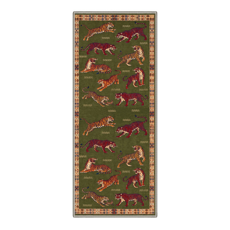 Tapis d'intérieur lavable à la machine avec envers antidérapant Tashianna Tigris, Runner 2'6" x 8'
