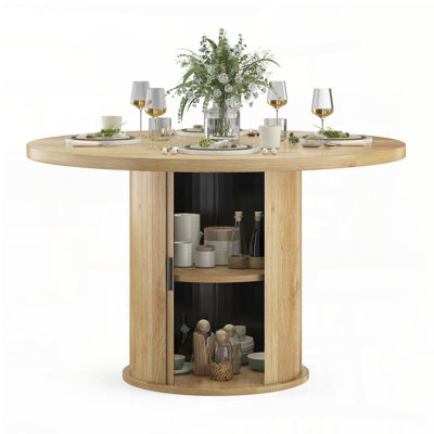 43" Round Dining Table for 4 - Wood Top & Metal Base, Compact Kitchen Table