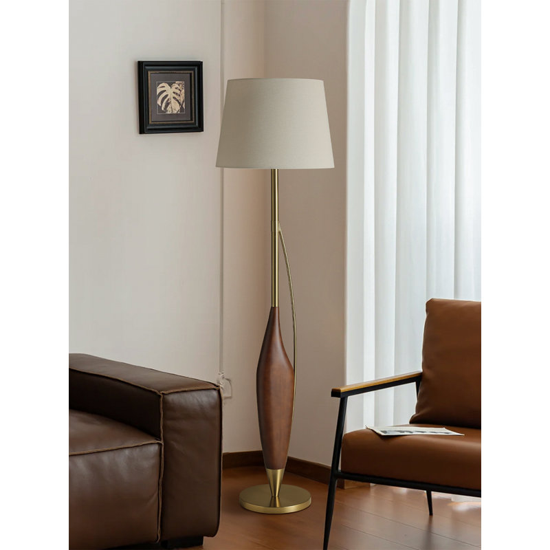 Chinese Vintage-Style Hardware, Solid Wood & Fabric Floor Lamp