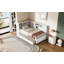 Lit de jour simple en bois avec tablettes de rangement, ports de chargement USB et couchette escamotable, blanc