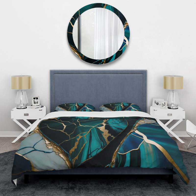 Abstract Geode Green I - Ensemble de housse de couette moderne - Polyester en microfibre