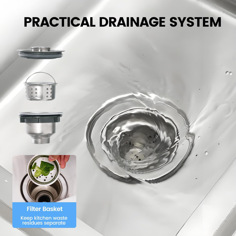 Évier utilitaire autoportant de 18 po, cuve simple commerciale en acier inoxydable avec support de rangement et robinet d'eau froide