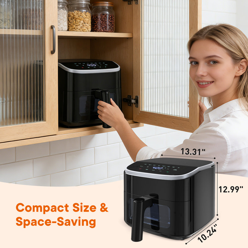 Friteuse à air de 4,2 pintes avec fenêtre d'observation et revêtement en acier inoxydable 304, taille compacte, Noir