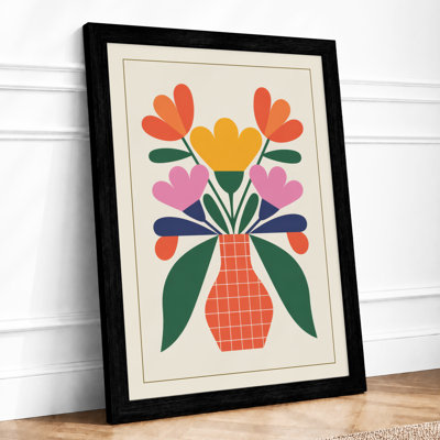 Coral Blooms in Vase Mid-Century - Framed Print