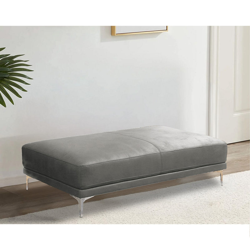 Aprille Faux Leather Ottoman, Gray Faux Leather