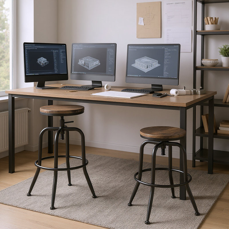 Ensemble de 2 tabourets de bureau réglables, tabouret de dessinateur pivotant industriel avec repose-pieds, siège d'atelier, de studio et de bureau personnel