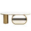 Table basse ovale moderne et luxueuse de 117 cm (46 po), plateau en faux marbre, table centrale en métal doré pour salon, design peu encombrant, construction stable, montage facile.