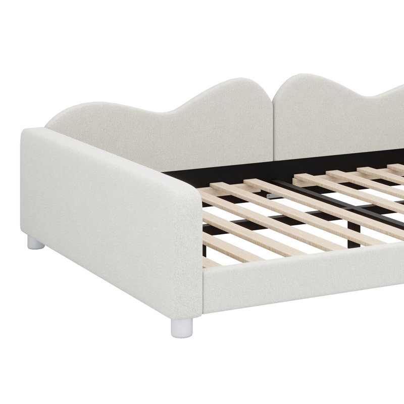 Upholstered Daybed With Cloud-Shaped Backrest, Full, White