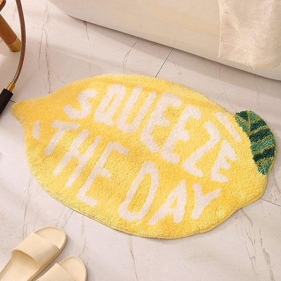31.5''x19.7 '' Soft yellow lemon colored children's bath mat, non slip and absorbent, washable plush children's bedroom decoration bathroom carpet