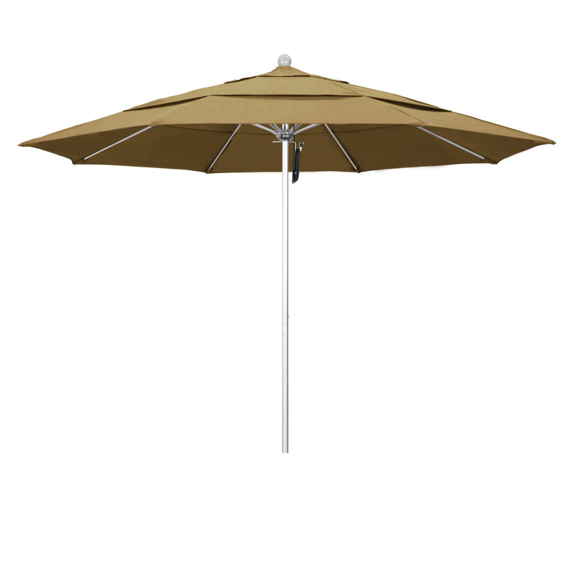 Parasol de marché 11 pi Hibo, Toile laiton Sunbrella®, Argent anodisé