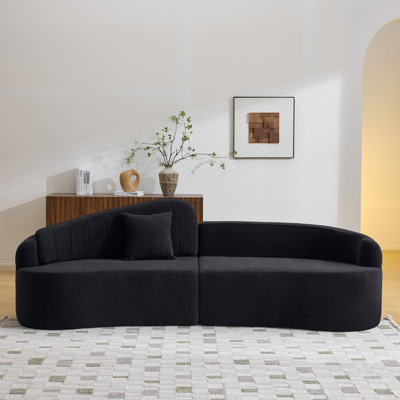 Canapé incurvé à quatre places entièrement compressé, assise longue durée sans effondrement, dossier amovible, tissu chenille, style simple et rétro, convient aux petits espaces et aux appartements