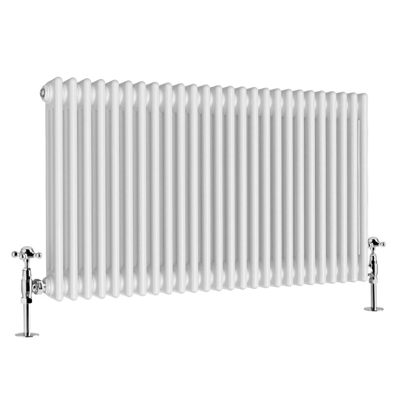 Vallie Horizontal Traditional Column Cast Iron Style Designer Radiator, 60cm H x 119cm W, White