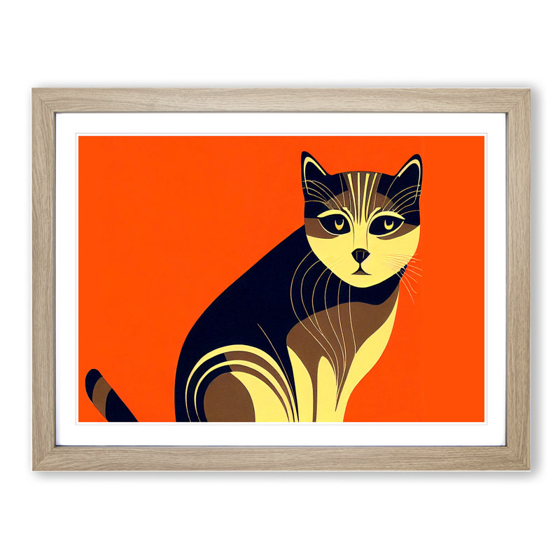 Cat Art Deco Vol.6 Abstract - Framed Print, 46cm H x 64cm W x 2cm D, Oak