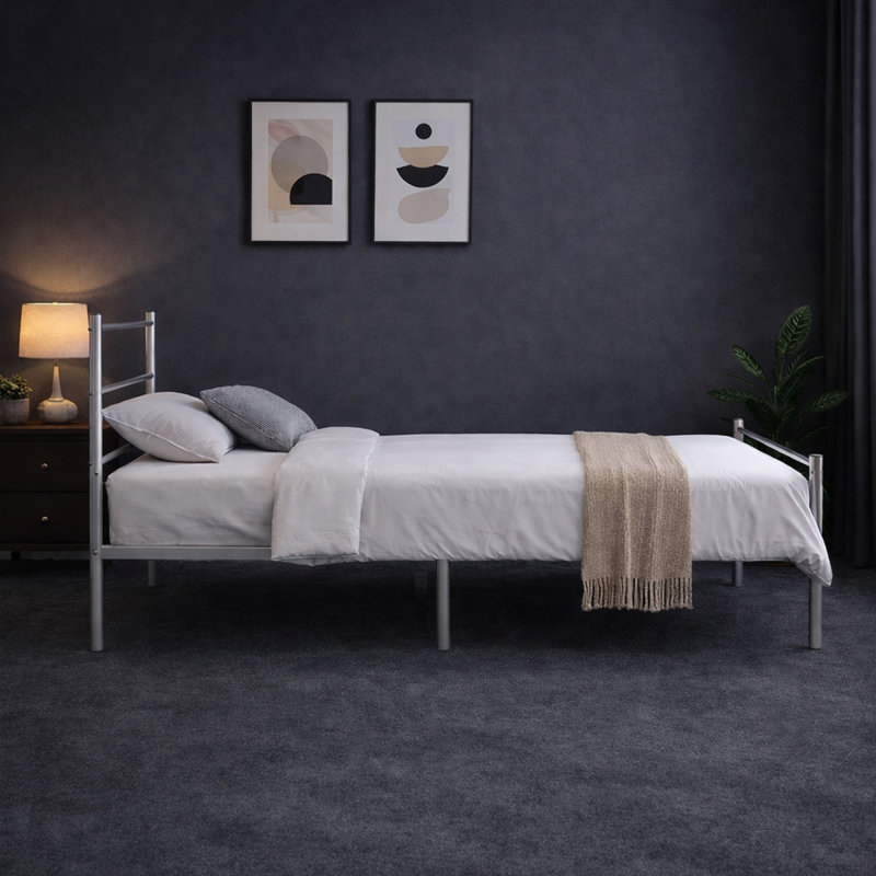 Mahim Metal Bed, Single (3'), Silver