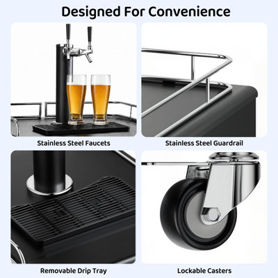 Distributeur de bière pression à double robinet Kegerator, réfrigérateur à fût de 5,8 pieds cubes (163 L) avec porte en acier inoxydable imitation
