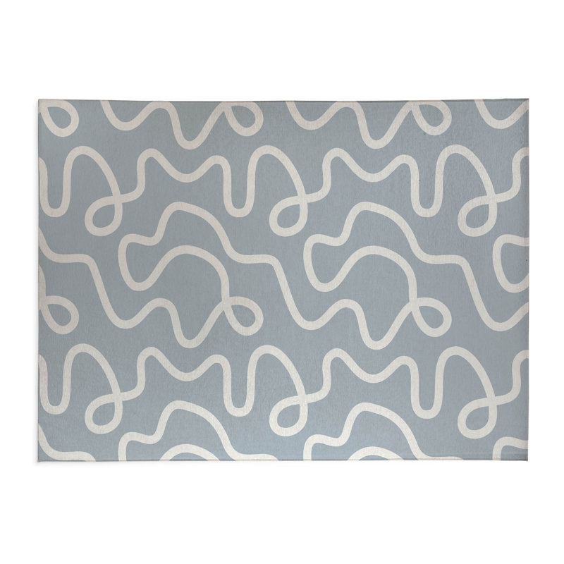 Squig Kids Play Mat, Slate Blue/Blue, Rectangle 4' x 6'