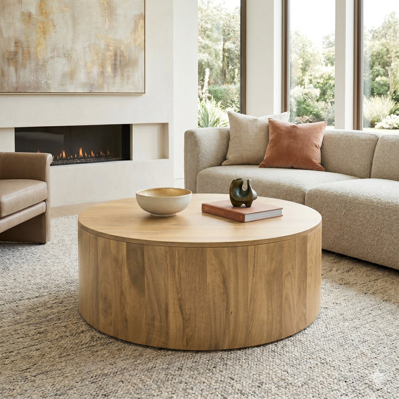 Table basse ronde contemporaine en bois de manguier massif l 42 po Millbury