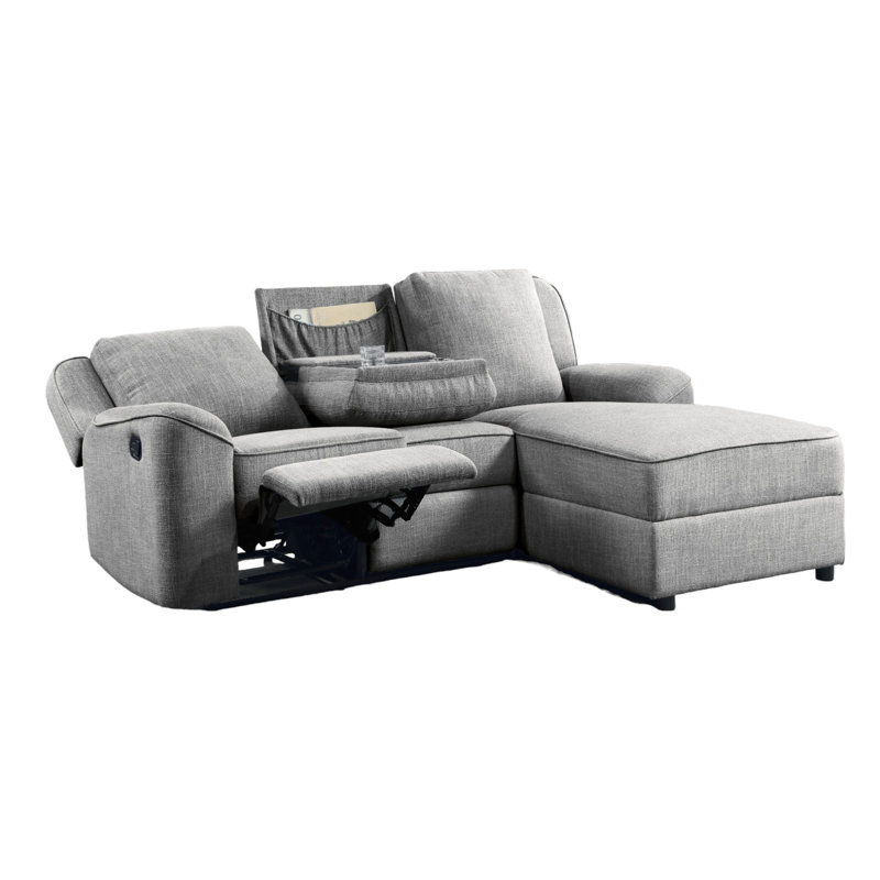Canapé modulaire en lin gris avec table rabattable - Transformez votre coussin confortable