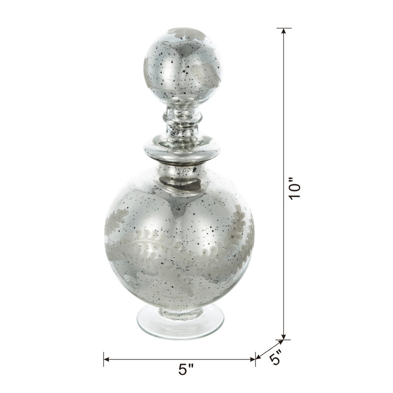 Antique Silver Etched Glass Decorative Jar with Lid