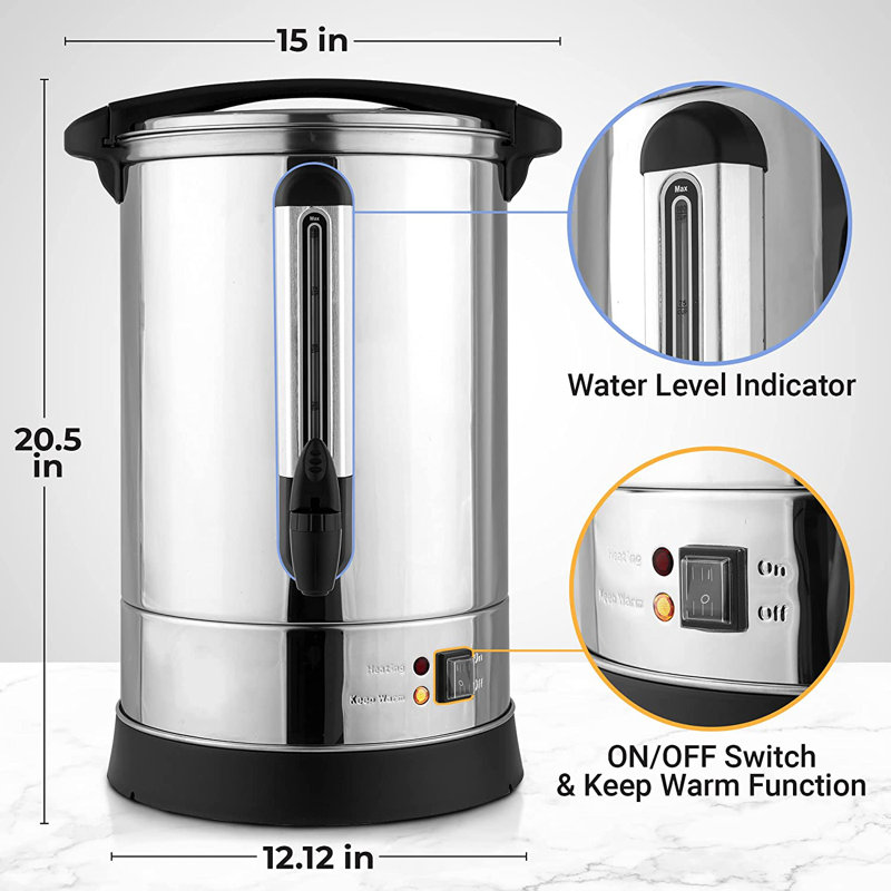 Zulay Kitchen Coffee Urn Stainless Steel 100 Cup Commercial Coffee Dispenser for Coffee and Tea
