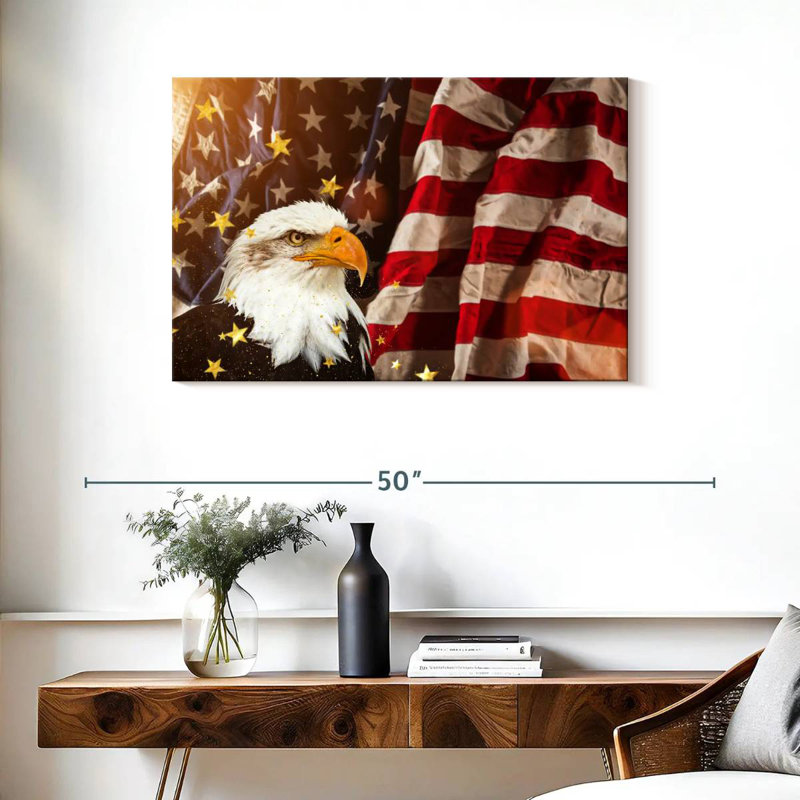 Brampt American Flag With Bald Eagle, 24'' H x 36'' W