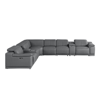 8-Piece L-Shaped Power Reclining Sectional In Genuine Leather – 3 Recliners