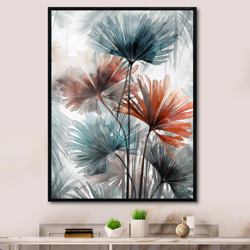 Feuilles de palmier tropicales Ginkgo IV - salon d'art mural à feuilles florales, H 40 po x l 30 po x P 1,5 po