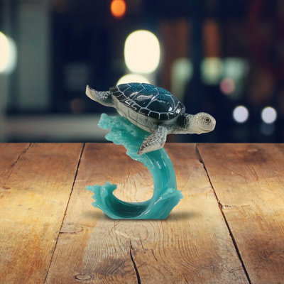 5.5"H Blue Sea Turtle on Wave Figurine