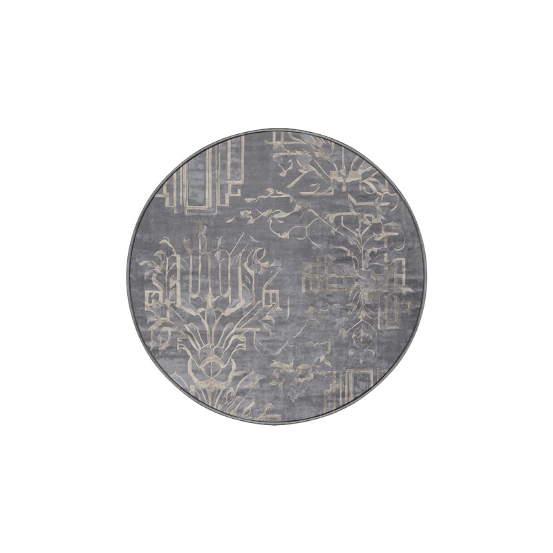 Machine Washable Gray Area Rug, Round 4'