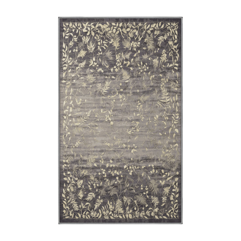 Machine Washable Gray Area Rug, Rectangle 4' x 6'