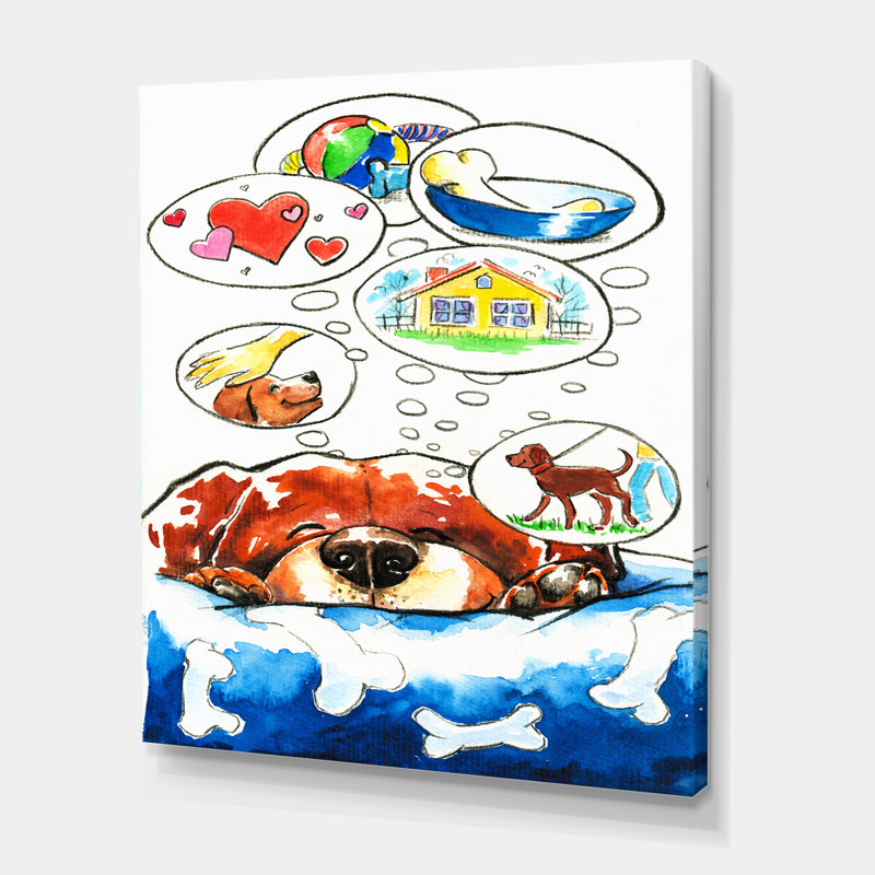Dog Dreams - Peinture sur toile, H 40 po x l 30 po x 1,5 po, Toile tendue