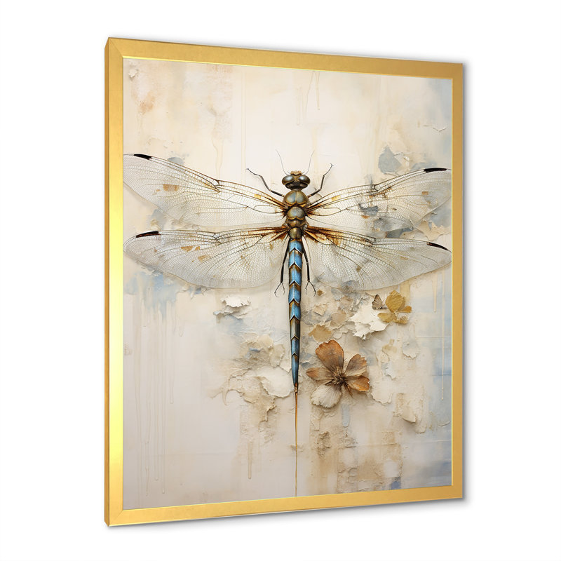 Libellule délice III - Libellule, art sur toile, Cadre doré simple, H 32 po x l 16 po x P 1 po
