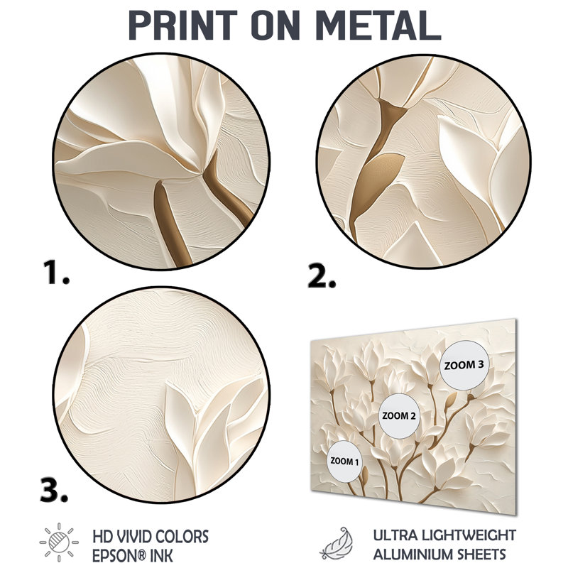 Arbre Magnolia beige lueur II - paysages, décoration murale en métal, H 30 po x l 40 po x P 0,84 po