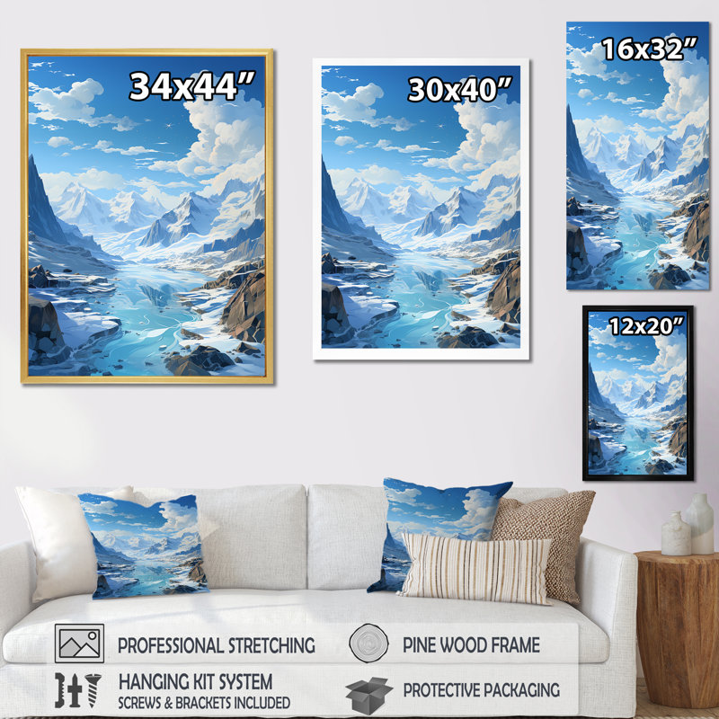Glacier Scenery Minimalisme - reproduction sur toile, H 40 po x l 30 po x P 1,5 po, Cadre flottant blanc