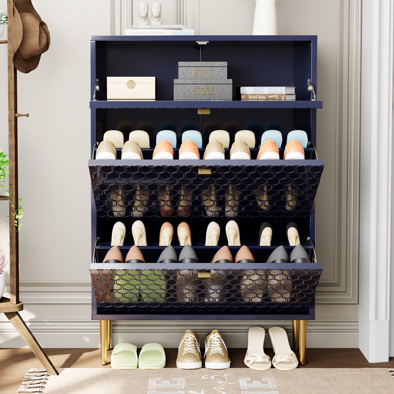 24 Pair Shoe Storage Cabinet, Blue