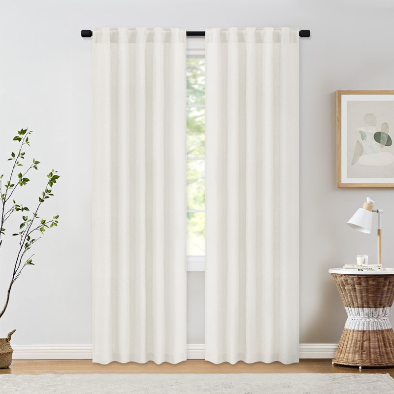 Toyoko Linen Blend Semi-Sheer Back Tab Curtains , Natural, 52" W x 96" L