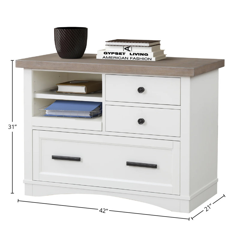 Stapleton 42 " Wide 3 Lateral Filing Cabinet, Weathered Natural Top/Cotton Base