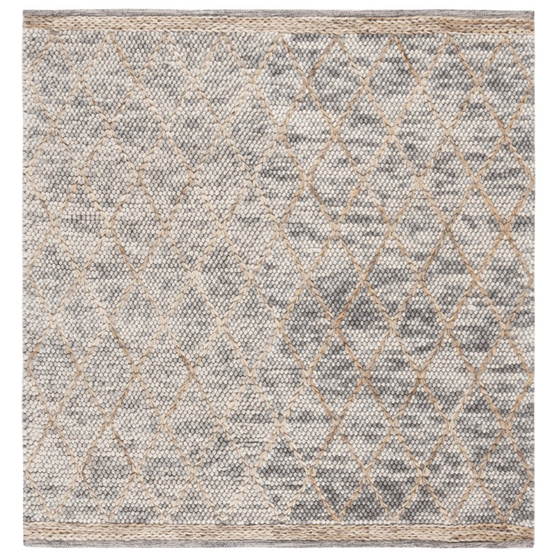 Natura Hand Woven Wool/Cotton Geometric Rug in Light Gray/Natural, Square 6'
