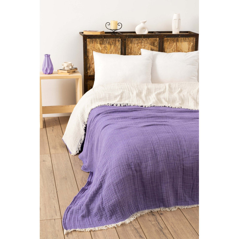 Couvre-lit double élégant en coton 100% Damson, 67,0 po x 98,4 po | 4 épaisseurs, lavable en machine (30 à 40 ° C) | Doux et durable, parfait pour les chambres confortables | Luxueuse mise à niveau de literie pour les maisons modernes