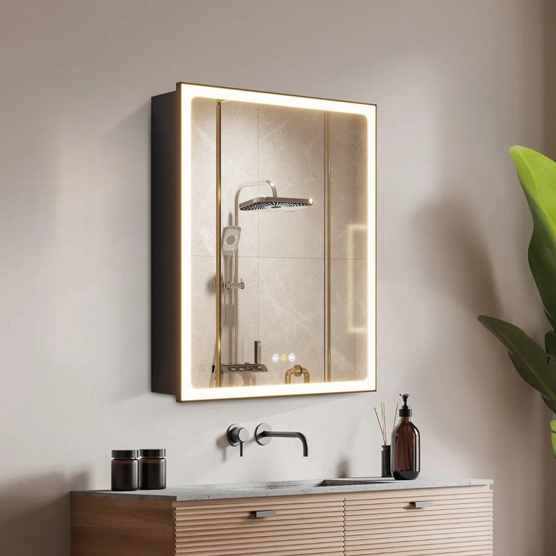 Maximes Recessed/Surface Mount Medicine Cabinet with Mirror, Defogger, Dimmer, Outlets & USBs and Interior Light, Matte Black