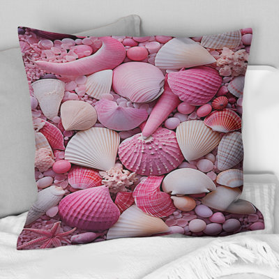 Pink Seashell On The Beach - Coastal Beach Sand Printed Throw Pillow