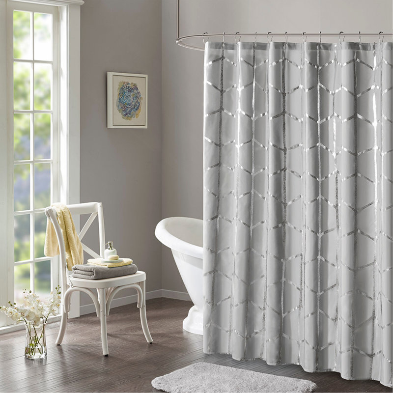Printed Metallic Shower Curtain, Gray/Silver