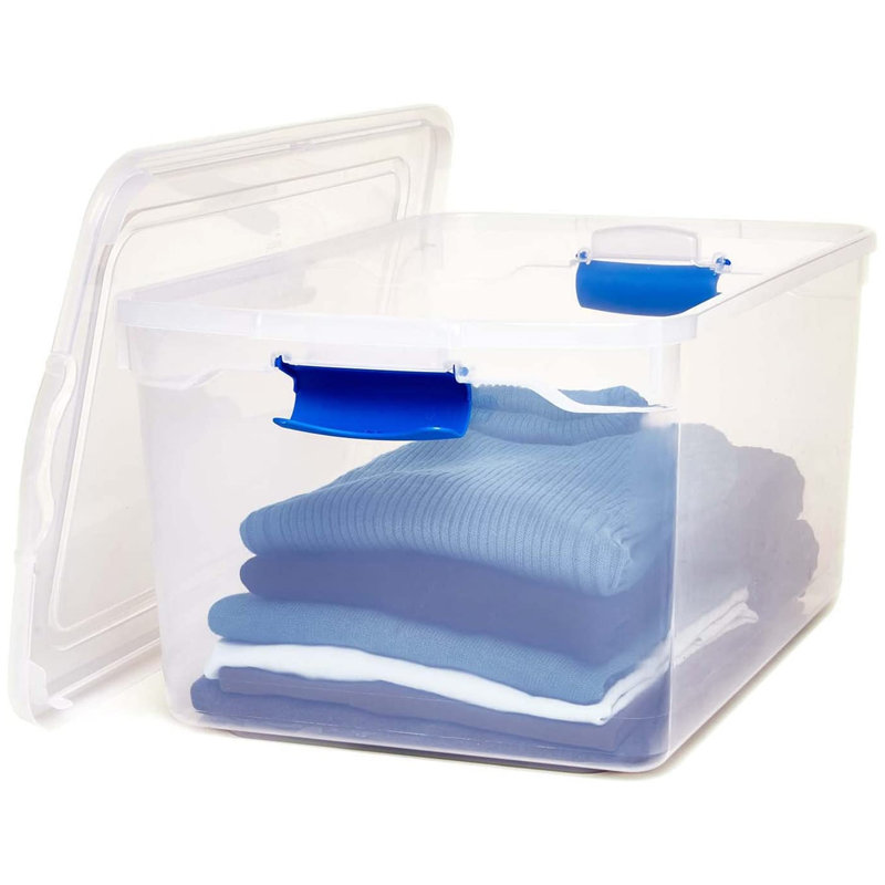 Homz Storage Organizing Container Bin with Latching Lids, 66 qt., 8, Blue/Clear