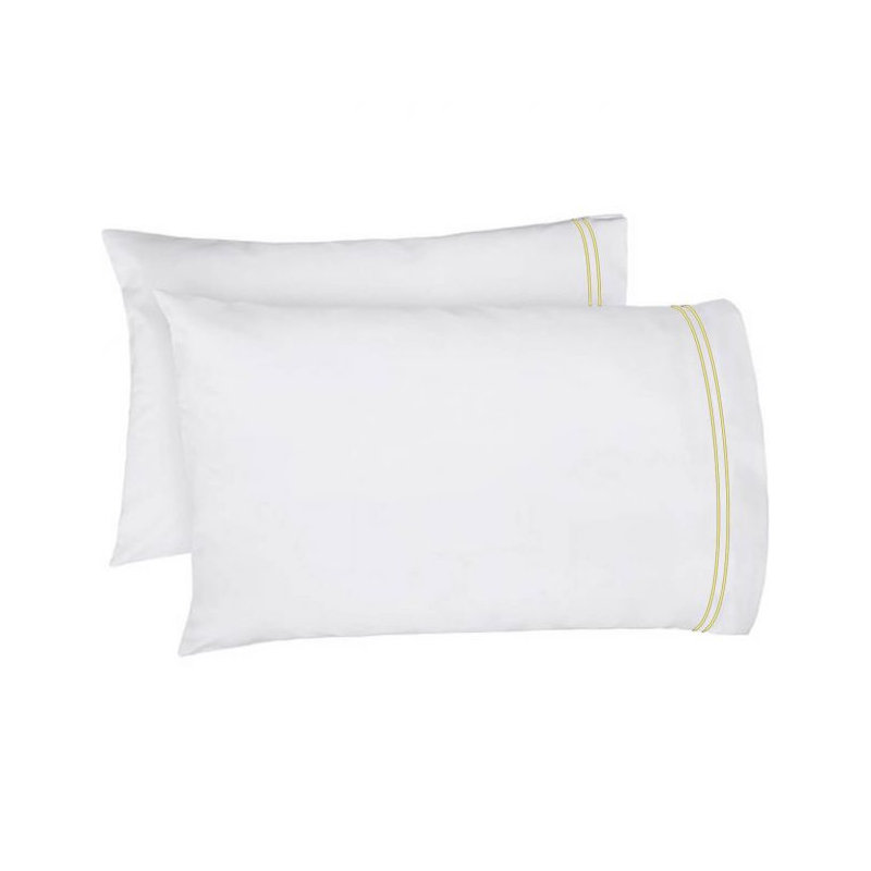 400TC Double Embroidery Cotton Sateen Pillowcases (Set Of 2), White/Ivory