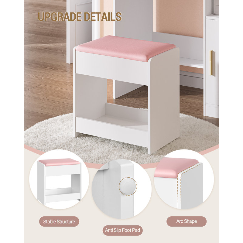 Dressing Table Stool, Soft Padded Vanity Stool, Makeup Chair with Non-Slip Foot Pads for Dressing Room, Bottom Storage, Bedroom, Entryway