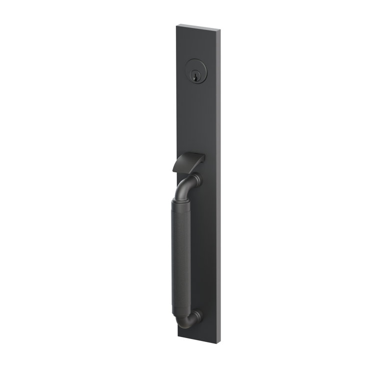Emtek SELECT Dummy, Mortise Full Length, tige extérieure en forme de R, poignée moletée ; poignée intérieure Hercules, noir mat, pour gaucher