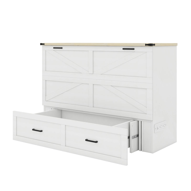 Armoire pour lit escamotable d'inspiration campagnarde Quaint avec station de charge intégrée, Grand lit, Blanc
